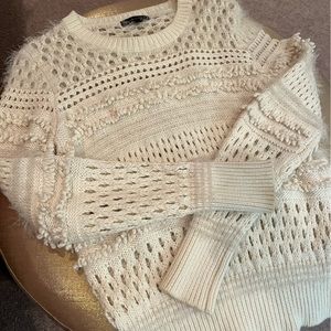 Banana Republic Cream Open-Knit Textured Crewneck Sweater